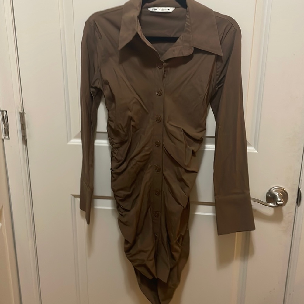 Zara rouched brown dress